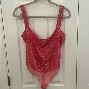 Free People Sparkling Pink Sequin Bodysuit